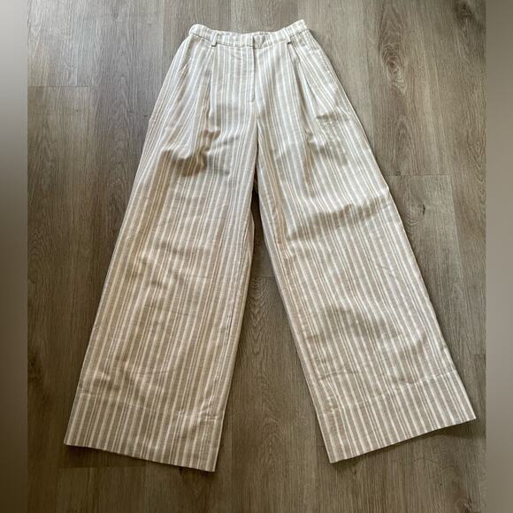 mon renn illusion white & tan stripe wide leg linen trouser pants size small NEW - Picture 5 of 12